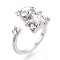 Bear Brass Micro Pave Clear Cubic Zirconia Cuff Ring Settings, for Half Drilled Beads, Real Platinum Plated, Pin: 0.8mm, 15.7mm, US Size 6 3/4(17.1mm)