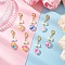 Heart Glass Enamel Pendant Decorations, with Bowknot ABS Imitation Pearl Beads and Zinc Alloy Lobster Claw Clasps, Golden, 48mm