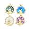 Brass Micro Pave Cubic Zirconia Pendants, Flat Round with Rabbit, with Synthetic Opal, Long-Lasting Plated, Rack Plating, Lead Free & Cadmium Free, Real 18K Gold Plated, Mixed Color, 18x17x2mm, Hole: 2mm