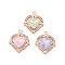 Alloy Glass Pendants, with Rhinestone, Cadmium Free & Lead Free, Heart Charms, Mixed Color, 22x18.5x6mm, Hole: 1.6mm