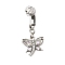 304 Stainless Steel Pave Clear Cubic Zirconia Clip on Belly Rings, Stainless Steel Color, Dragonfly, 35mm
