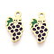 304 Stainless Steel Enamel Charms, Grape Charm, Ion Plating(IP), Real 14K Gold Plated, Midnight Blue, 12x6.2x0.9mm, Hole: 1mm