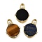 Brass Micro Pave Cubic Zirconia Pendants, with Lapis Lazuli/Yellow Tiger Eye/Black Agate, Flat Round Charms, Lead Free & Cadmium Free, Rack Plating, Long-Lasting Plated, Real 18K Gold Plated, 20x15.5x5mm, Hole: 4x3mm