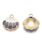 Alloy Pendants, with Enamel, Shell Shape, Light Gold, Dark Gray, 18x17x3mm, Hole: 1.8mm