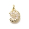 Brass Micro Pave Cubic Zirconia Pendants, with Jump Ring, Long-Lasting Plated, Lead Free & Cadmium Free, Flower Charms, Clear, 13x10.5x2.5mm, Hole: 3.5mm