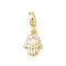 Brass Micro Pave Cubic Zirconia European Dangle Charm, Hamsa Hand Charms, Long-Lasting Plated, Lead Free & Cadmium Free, Rack Plating, Real 18K Gold Plated, 23.5mm, Hole: 4.5mm