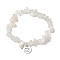 Natural White Moonstone Stretch Bracelets, with 304 Stainless Steel Pendants, Flat Round with Cancer Sign, Inner Diameter: 1-7/8~2 inch(4.9~5.2cm)