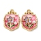 Light Gold Tone Alloy Enamel Pendants, Flower Charms, with ABS Imitation Pearl, Rack Plating, Polygon, 28x19x4.5mm, Hole: 1.8mm