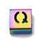 Ion Plating(IP) 304 Stainless Steel Square Slide Charms, Rainbow Color, Letter Q, 9x8x4mm, Hole: 3.5x8.5mm