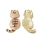 Rack Plating Alloy Enamel Pendants, Light Gold, Cat Charm, Antique White, 30x15x2mm, Hole: 2mm