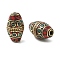 Handmade Tibetan Style Beads, Oval, Brass Beads, with Synthetic Turquoise, Antique Golden, 26~27x15.5mm, Hole: 1.8~2mm