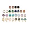 Brass Micro Pave Cubic Zirconia Stud Earring Findings with Natural Gemstone, Jellyfish, Facted, Rack Plating, 19.5x13mm, Hole: 1.8mm, Pin: 0.8x12.5mm
