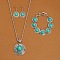 Alloy with Synthetic Turquoise Pendant Necklaces & Link Bracelets & Dangle Earring Sets, Antique Silver, Flat Round, Turquoise, 490mm