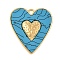 Opaque Acrylic Pendants, Heart, with Stainless Steel Findings, Real 18K Gold Plated, Dark Turquoise, 42x38x5mm, Hole: 4x3.5mm