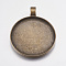 Alloy Pendant Cabochon Settings, Plain Edge Bezel Cups, DIY Findings for Jewelry Making, Cadmium Free & Nickel Free & Lead Free, Flat Round, Antique Bronze, 62.5x50x4mm, Tray: 46.8x3mm, Hole: 7x10mm