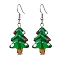 Christmas Theme Glass Dangle Earrings, with Brass Findings, Christmas Tree, 49~50x19~20mm