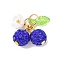 Handmade Polymer Clay Rhinestone Cherry Pendants, with Iron Flat Head Pins & Brass Ball Head Pins & Transparent Acrylic Charms & Resin Imitation Pearl Bead Caps & 304 Stainless Steel Jump Rings, Blue, 18mm, Hole: 4.5mm
