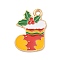 Christmas Theme Alloy Enamel Pendants, Light Gold, Christmas Socking, 22x15x1.2mm, Hole: 2mm