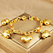Brass Charm Bracelets, Cable Chain Bracelets for Women, Heart, Real 24K Gold Plated, 7-7/8 inch(20cm)