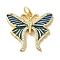 Brass Enamel Micro Pave Cubic Zirconia Pendants, Real 18K Gold Plated Butterfly Charms, with Jump Ring, Marine Blue, 22x25x2.5mm, Hole: 4.2mm