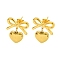 Bowknot Ion Plating(IP) 304 Stainless Steel Stud Earrings, Heart Dangle Earrings for Women, Real 18K Gold Plated, 23x19mm