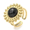 Ion Plating(IP) 304 Stainless Steel Synthetic Turquoise Cuff Rings, Flower Open Rings for Women, Flower, Real 18K Gold Plated, 20.5mm, Inner Diameter: Adjustable