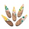 Resin and Walnut Pendants, Taerdrop, Yellow, 52.5x13.5x2.5mm, Hole: 1.6mm