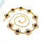 Bohemian Style Alloy Resin Flower Link Waist Belly Chains for Women, Black, Antique Golden, 1050mm
