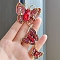 Rhinestone Triple Butterfly Brooch Pins, Gold Plated Alloy Badge for Corsages Scarf Clothes, Rose, 110x50mm