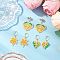 304 Stainless Steel Glass Seed Beads Leaf Hoop Earring & Stud Earring Sets, Golden, Mixed Color, 40~44x21~30mm