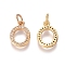 Brass Micro Pave Clear Cubic Zirconia Charms, with Jump Rings, Oval, Golden, 12.5x9x2mm, Jump Ring: 5x0.7mm, Inner Diameter: 3.6mm