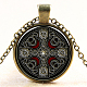 Pretty Cross Pattern Flat Round Glass Pendant Necklaces NJEW-N0051-003A-01-1