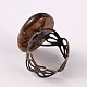 Antique Bronze Plated Mixed Adjustable Brass Gemstone Cuff Rings RJEW-JR00165-4