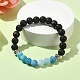 Natural Dyed Crackle Agate & Lava Rock Round Beaded Stretch Bracelet BJEW-TA00444-01-2