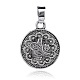 Flat Round with Flower Tibetan Style Alloy Carved Pendants TIBEP-F060-01AS-1