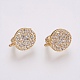 Brass Micro Pave Cubic Zirconia Hoop Earring Findings with Latch Back Closure ZIRC-K075-24G-2