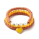 3 Uds 3 estilo natural teñido amarillo jade y acrílico palabra amor pulseras elásticas con cuentas conjunto con amuletos de corazón de esmalte de aleación BJEW-JB08924-03-1