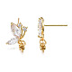 Butterfly Brass Clear Cubic Zirconia Stud Earring Findings KK-N233-087-NF-3