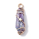 Electroplated Natural Quartz Crystal Dyed Copper Wire Wrapped Pendants PALLOY-JF02326-02-3
