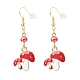 Champignon en alliage d'émail rouge avec boucles d'oreilles pendantes en perles de verre EJEW-JE05049-3