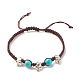3Pcs Natural Tiger Eye & Lava Rock & Synthetic Turquoise Braided Bead Bracelets Set with Alloy Skull BJEW-JB08114-02-4