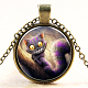 Collares con colgante de gatito de vidrio con imagen navideña NJEW-D280-89AB-1
