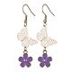 Alloy Enamel Flower & Brass Butterfly Dangle Earrings EJEW-JE05404-2