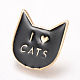 合金エナメル子猫ブローチ  エナメルピン  真鍮のパーツと  私は猫が大好きという言葉で猫の頭  ライトゴールド  ブラック  29x27mm  ピン：1.2mm JEWB-Q026-108KC-1