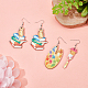 ANATTASOUL 2 Pair 2 Style Book & Brush & Palette Single Face Printed Wood Dangle Earrings EJEW-AN0002-74-7