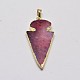 Electroplated Natural Dyed Agate Triangle Plated  Big Pendants G-P077-51B-2