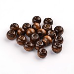 Perles de bois naturel faites à la main, sans plomb, teinte, ronde, café, 8mm, trou: environ 2 mm