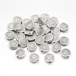 Perles en alliage de style tibétain, sans plomb & sans nickel & sans cadmium , plat rond, argent antique, longueur d'environ 8.5 mm ,  largeur de 8.5 mm, épaisseur de 3.5mm, Trou: 1.5mm