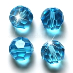 Perles d'imitation cristal autrichien, grade AAA, facetté (32 facettes), ronde, bleu profond du ciel, 4mm, Trou: 0.7~0.9mm