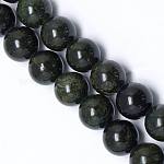 ラウンド宝石ビーズ  天然蛇紋岩/グリーンレースストーン  濃い緑  10mm  穴：1mm  約40個/連  16インチ